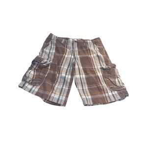 Mossimo Supply Co. Brown, White & Yellow Plaid Cargo Shorts Men's Size 34 Preppy